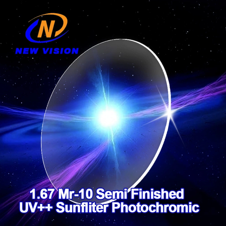 1.67 Mr-10 Semi Finished UV++ Sunfilter Coating Photochromic Optical Lens