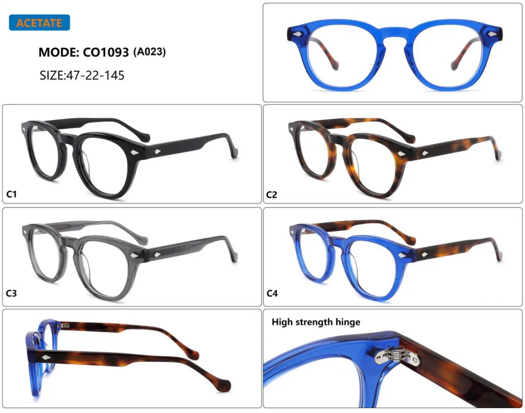 Bright Blue Frame Acetate High Quality Demi Round Frame Claer Lenses Vision Fashion Unique Optical Frames