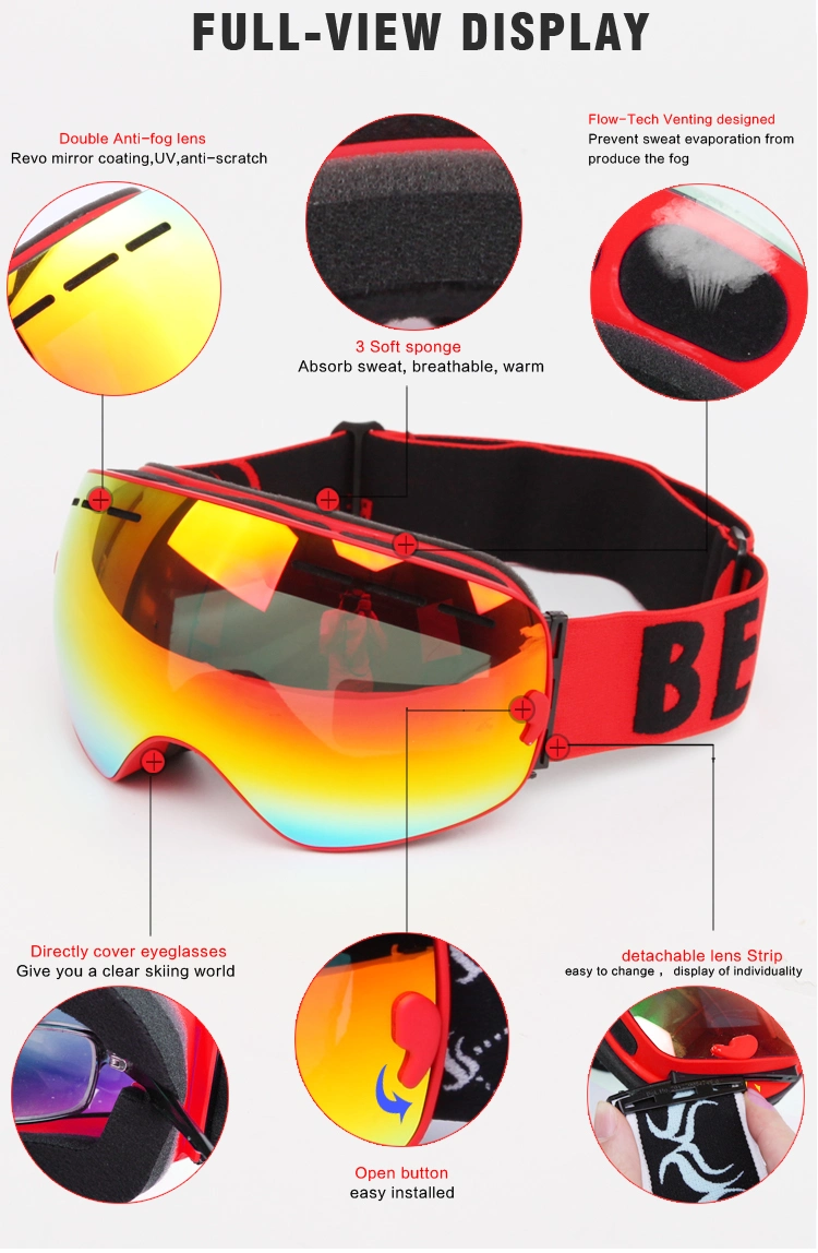 High Quality Revo Colorful Lenses Snow Goggles Ski Glasses