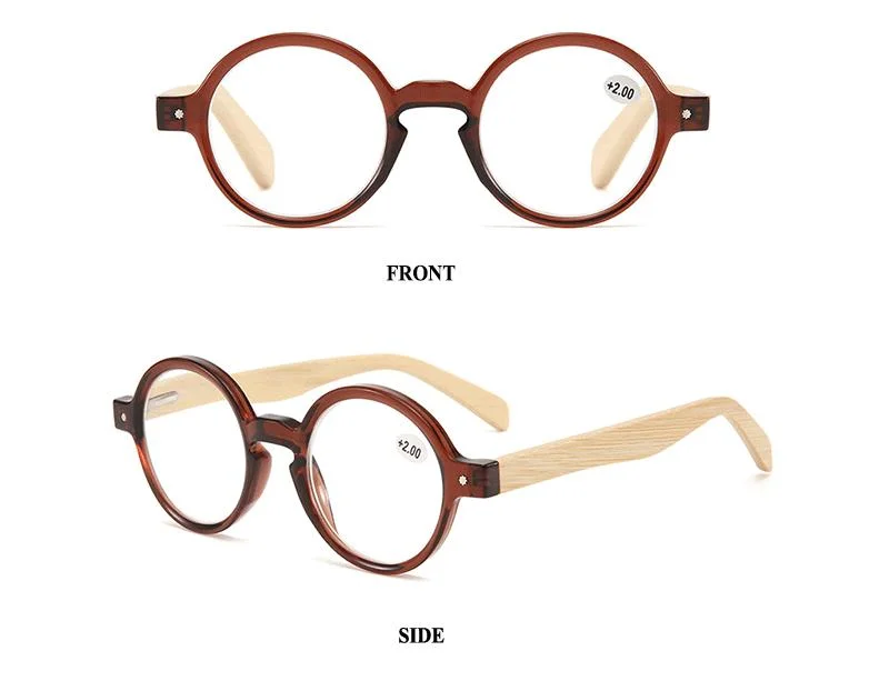 New Vintage Round Plastic Frame Bamboo Temple Reading Glasses for Women