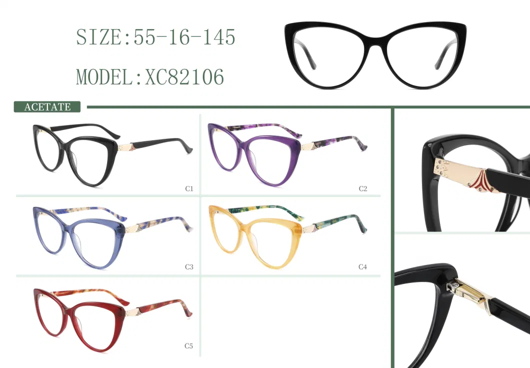 Retro Cat Eye Lovely Acetate Graceful Unique Pattern Clear Vision Transparent Frame Eyewear Optical Frames