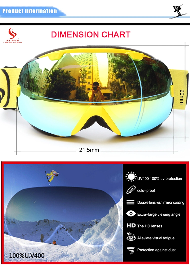 Ce FDA Certificate Snow Boarding Goggles Anti-Fog UV400 Ski Glasses for Adult