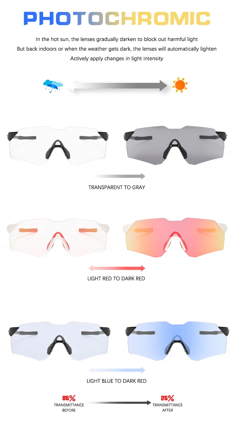 Wholesale Frameless Photochromic Lens Baseball Glasses Anti UV Sport Cycling Sunglasses