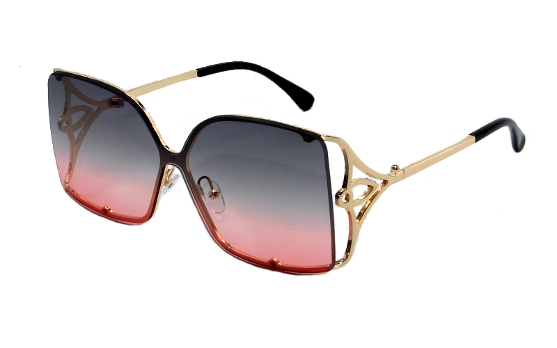 Metal Carved Decorative Shape Gradient Lenses with Rivet Trim Women Fashionable Sunglasses