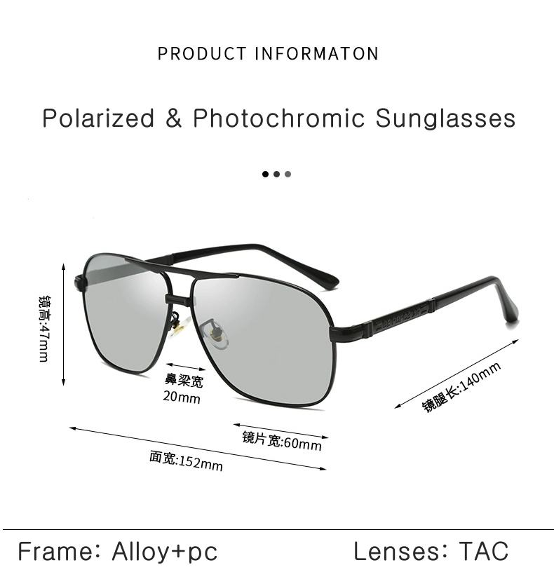 Wholesale Fashion Alloy Frame UV400 Polarized Plus Photochromic Sunglasses