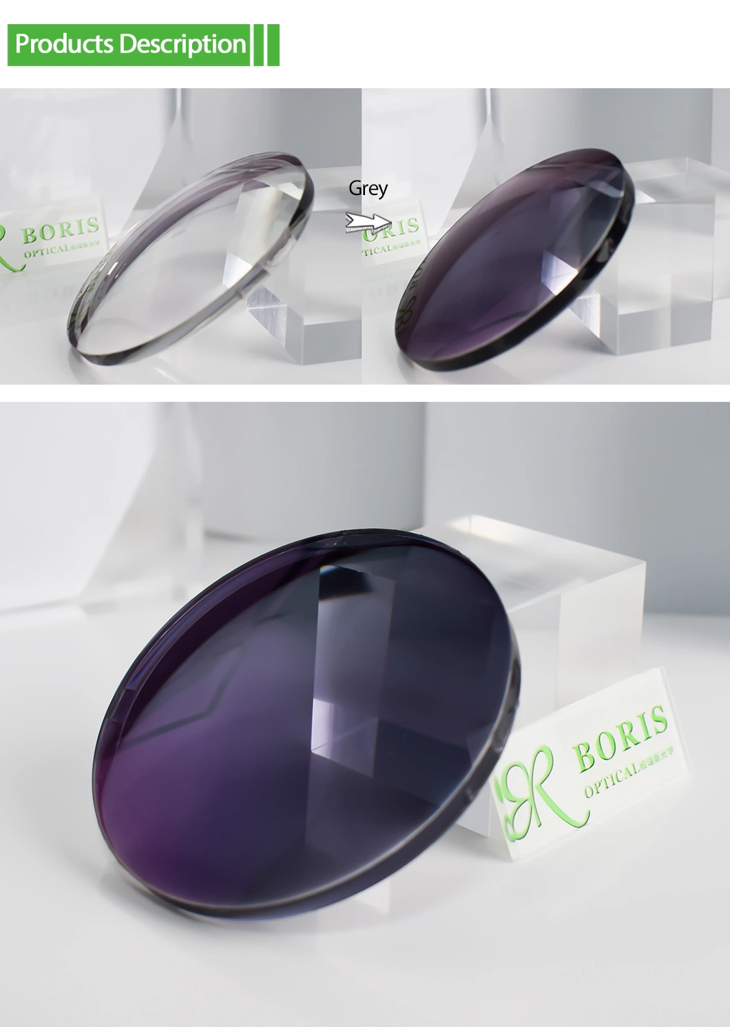 1.591 Polycarbonate Lens PC Photochromic Grey Hmc Optical Lenses