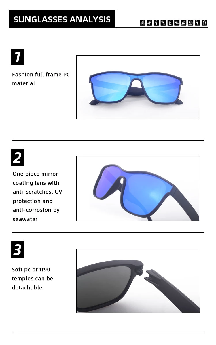 Wholesale OEM Changeable Arms UV400 Protective Quality Tac Blue Mirror Lens Polycarbonate Polarized Fishing Sunglasses