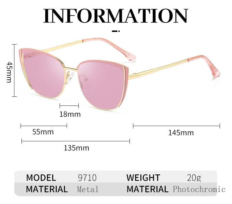 2023 New Arrivals Popular Colorful Design Intelligent Photochromic Metal Cat Eye Frame Optical Blue Light Blocking Glasses