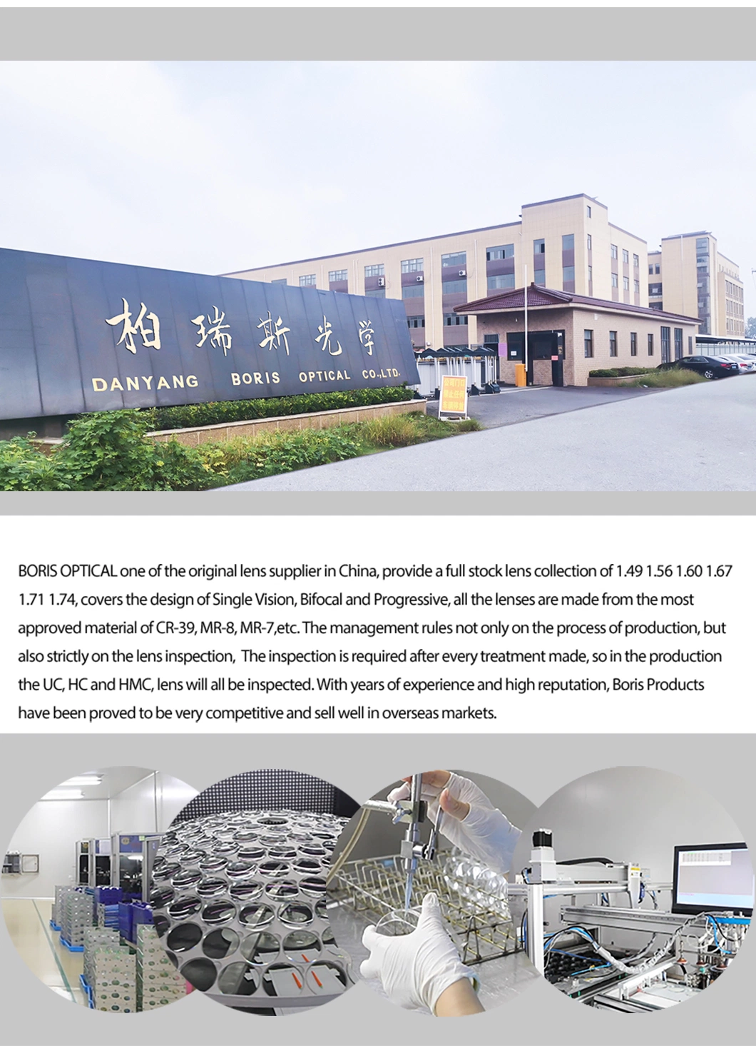 1.61 Single Vision Acrylic Asp UV400 Hmc Optical Lenses China Manufacture