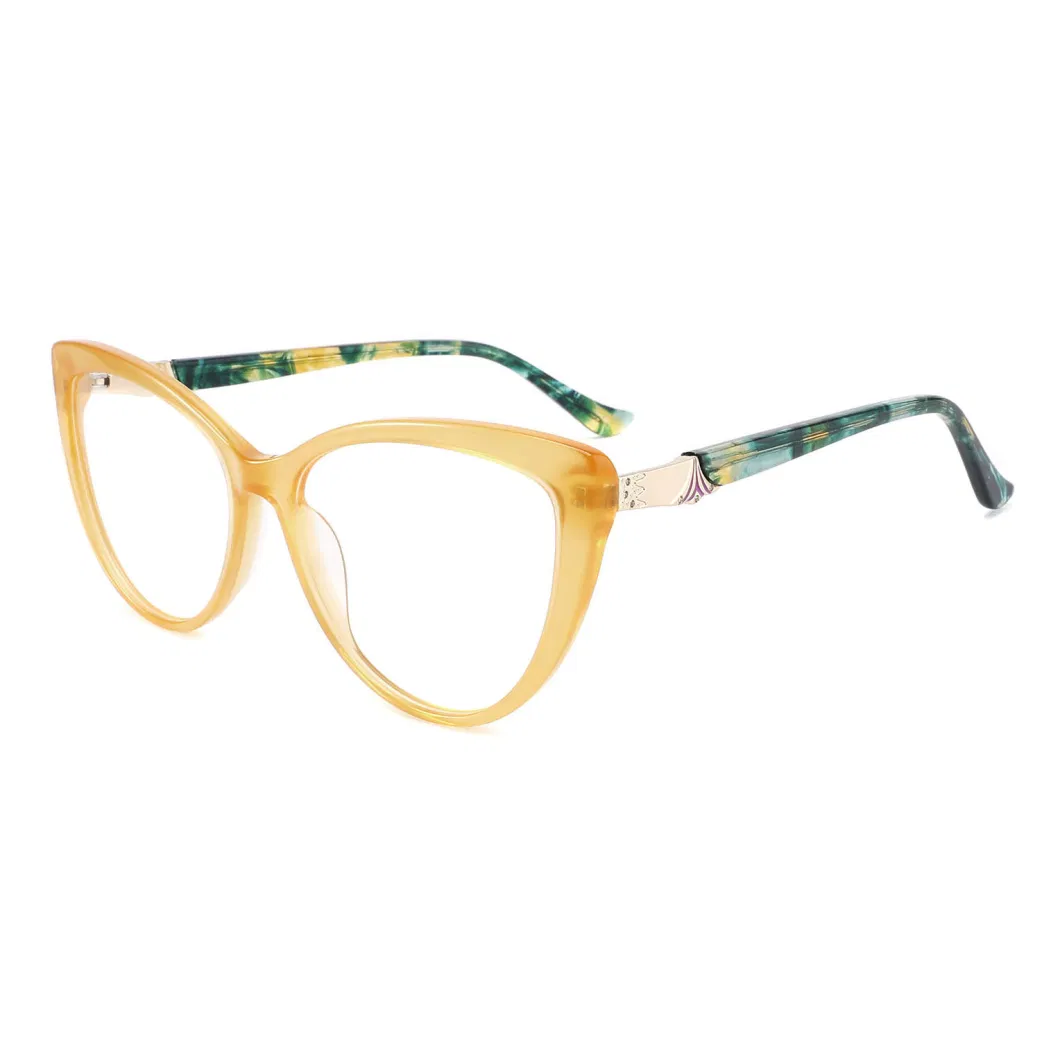 Retro Cat Eye Lovely Acetate Graceful Unique Pattern Clear Vision Transparent Frame Eyewear Optical Frames