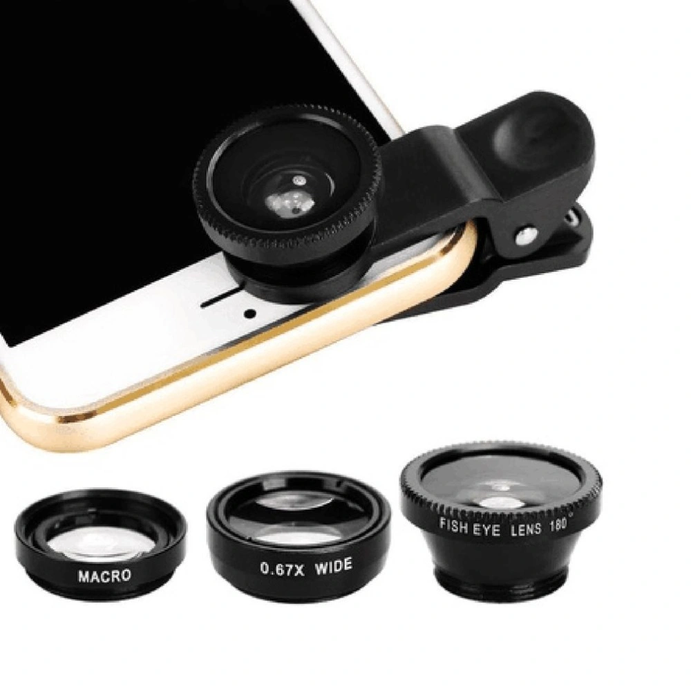 Clip 3-in-1 Wide Angle Macro Lens Camera Kits Mobile Fish Eye Lens for iPhone Xr Xs / Max
