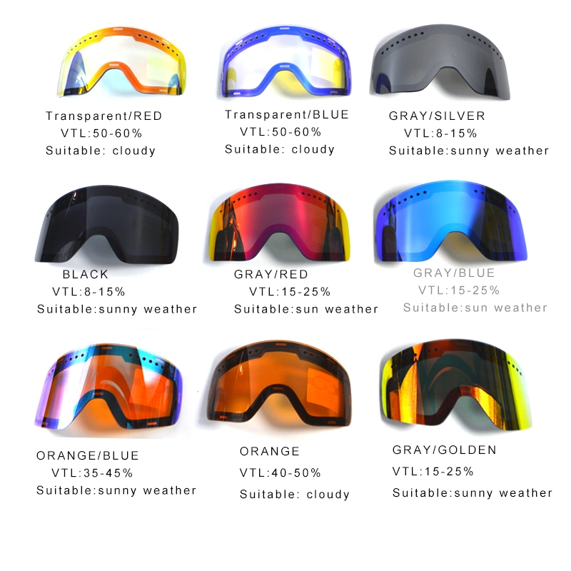 Best Mirrored Anti-Fog Custom Magnetic UV 400 Stylish Snow Skiing Goggles Double Layer Ski Glasses