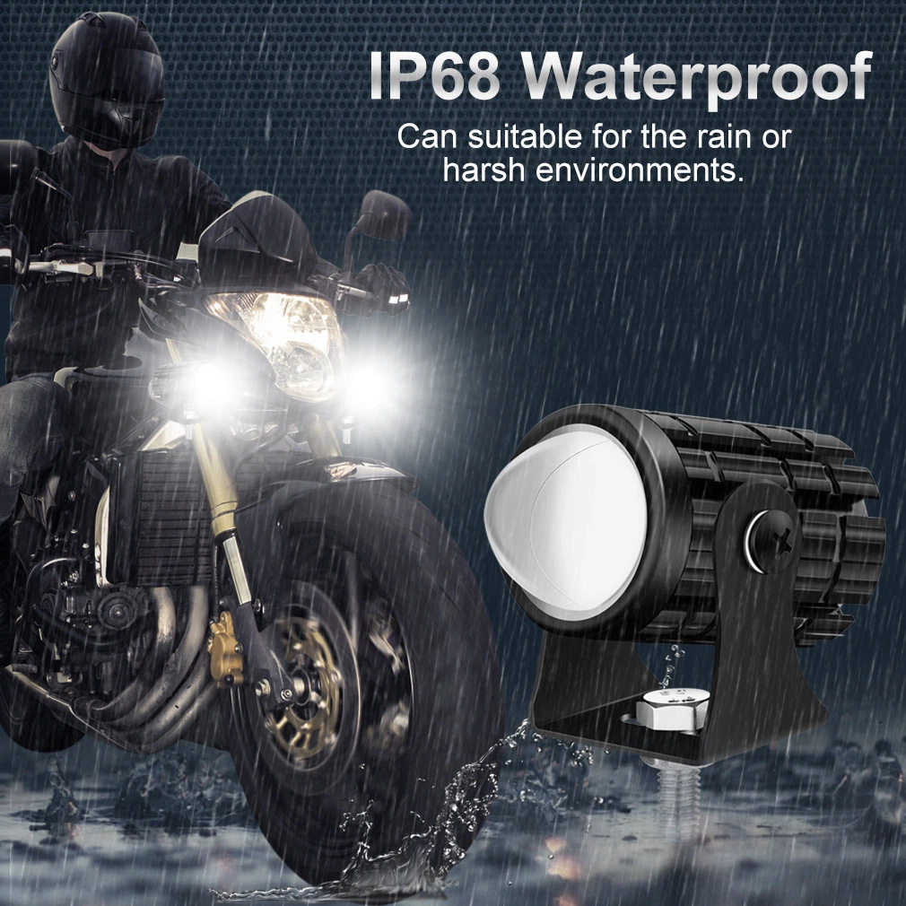 Motorcycle LED Headlight 8-80V 12W IP67 Projector Lens Dual Color Scooter Driving Auxiliary