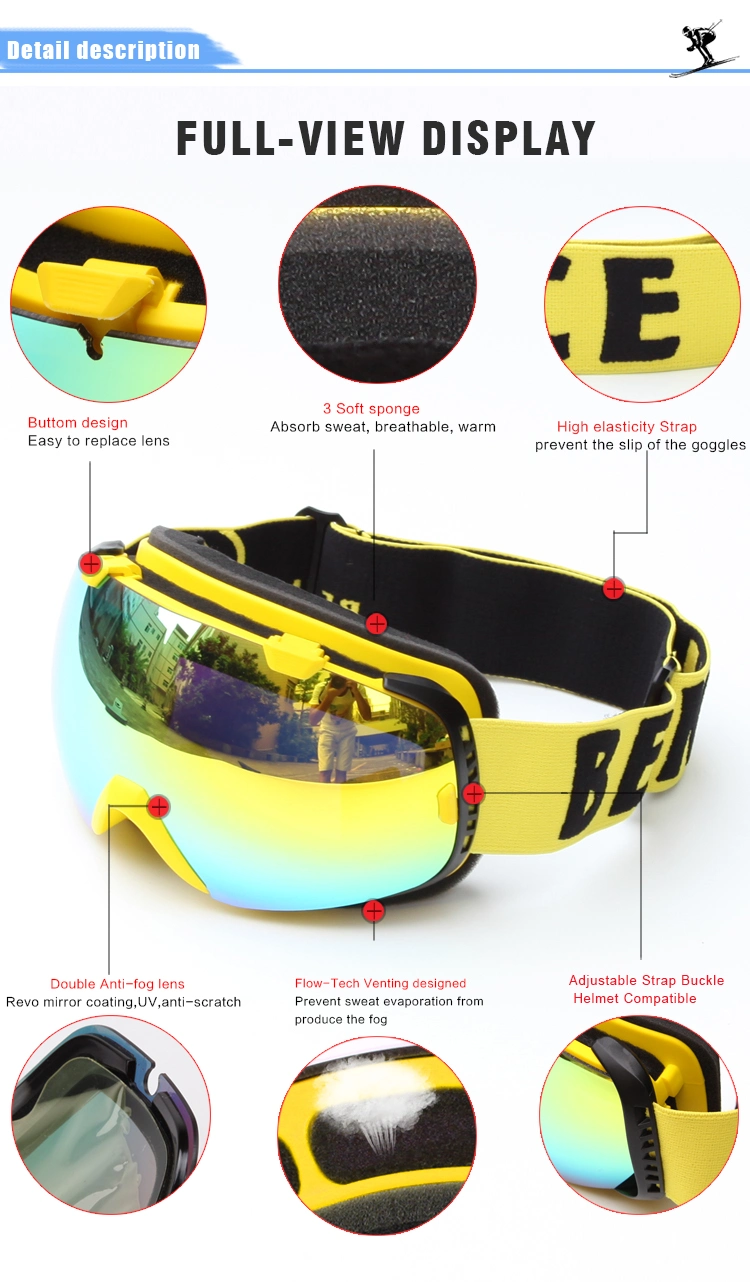 Ce FDA Certificate Snow Boarding Goggles Anti-Fog UV400 Ski Glasses for Adult