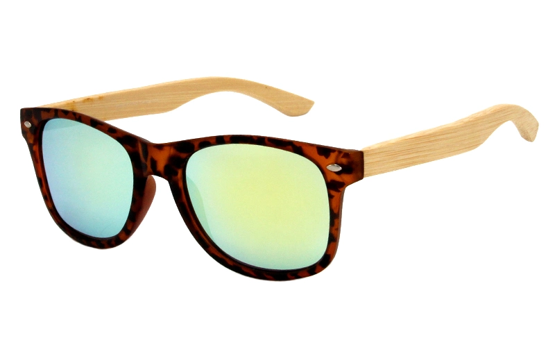 Fashion Bamboo Temple Rectangle Frame Sunglasses with Photochromic Lens and UV400 Protection