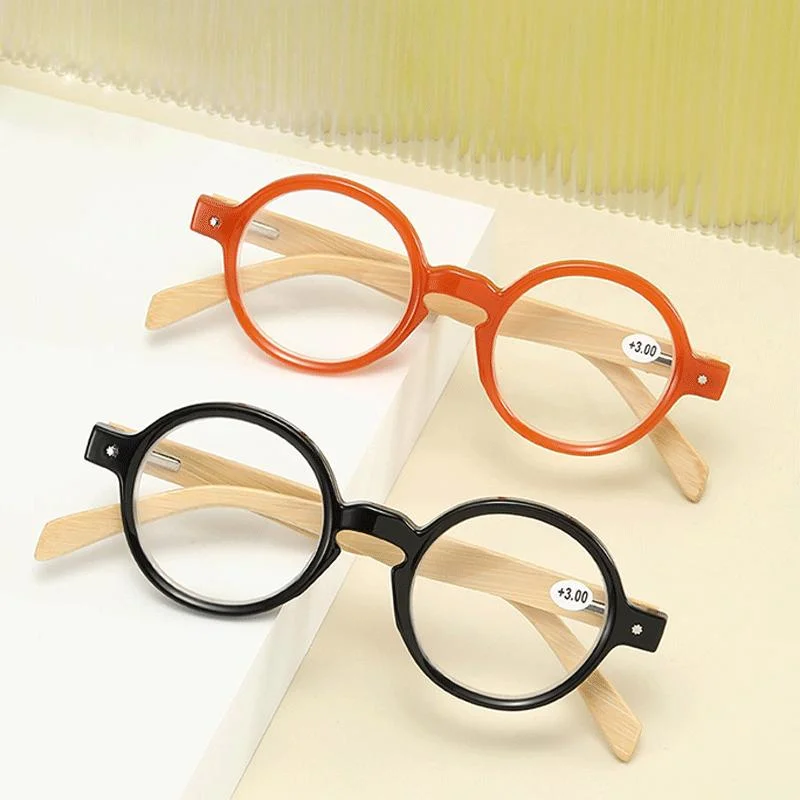 New Vintage Round Plastic Frame Bamboo Temple Reading Glasses for Women