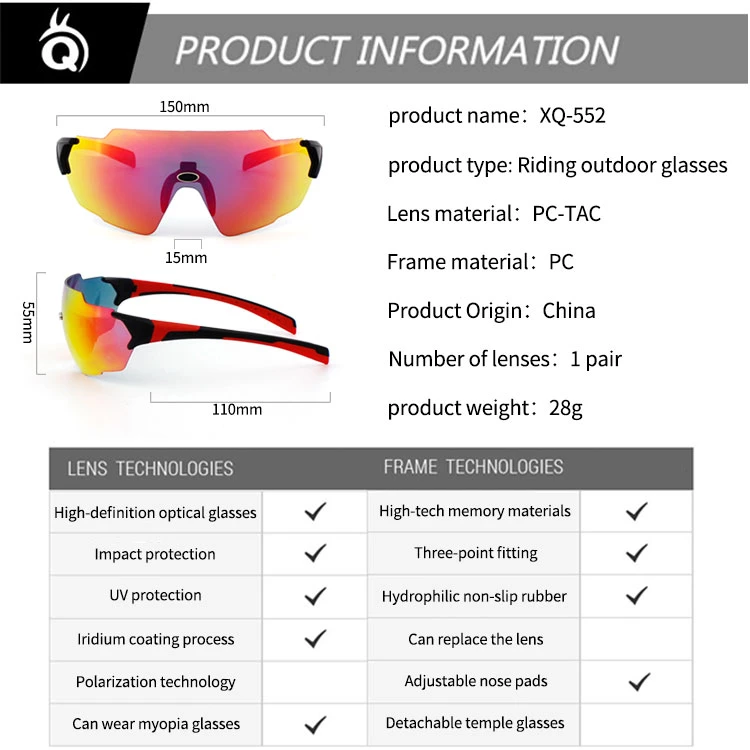 Fashion Photochromic Bike Sunglasses with Personalized Sports Sunglasses