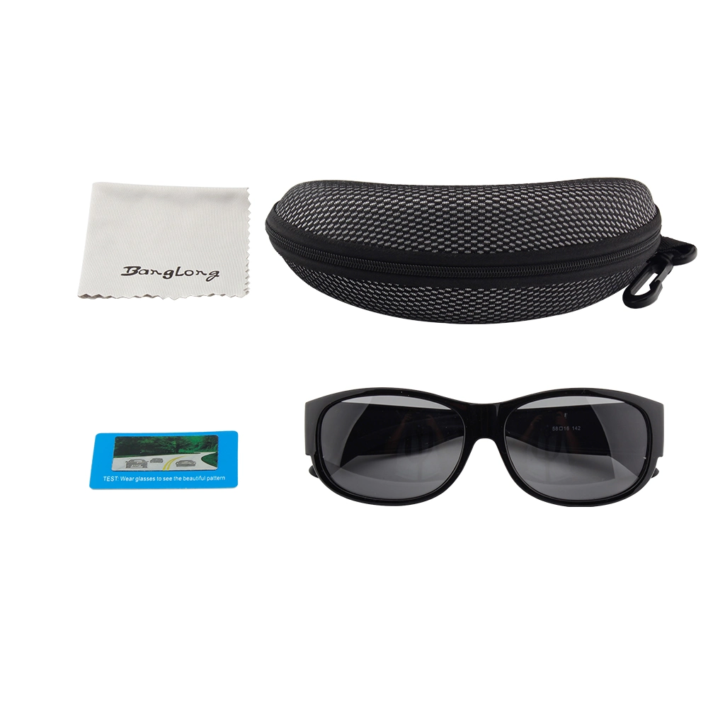 Black Frame Oval Shape Polarized Fit Over Sunglasses