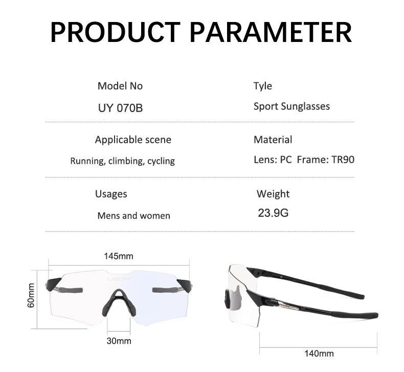 Wholesale Frameless Photochromic Lens Baseball Glasses Anti UV Sport Cycling Sunglasses