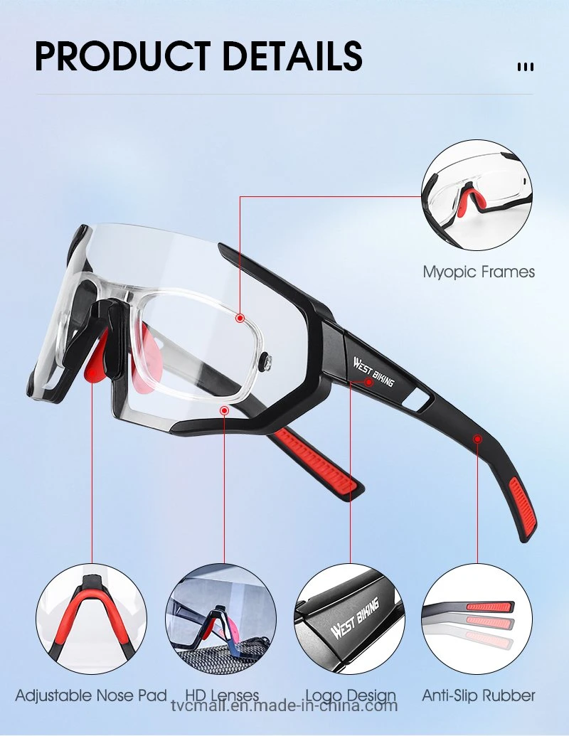 West Biking Yp0703148 Photochromic Sports Goggles Men Women Cycling UV Protection Windproof Eyeglasses - Black Red