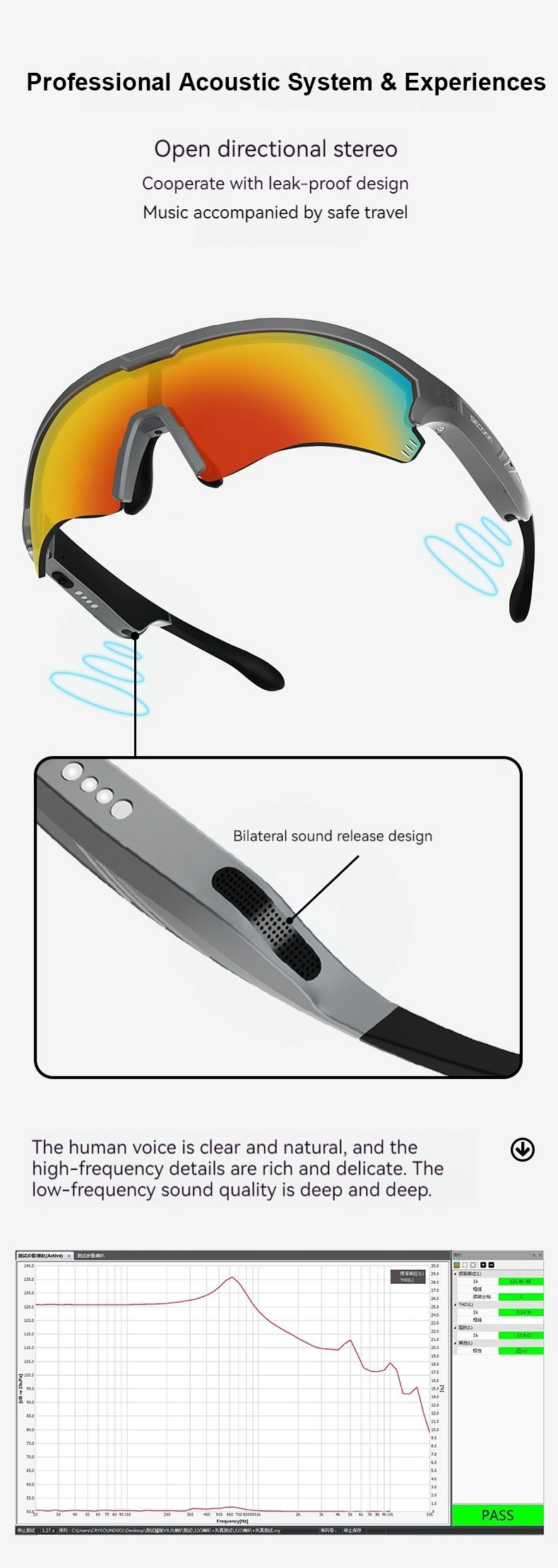 Fashion Large Vision Anti UV Sports True Stereo Smart Audio Eyewear Tr90 for Cycling Running