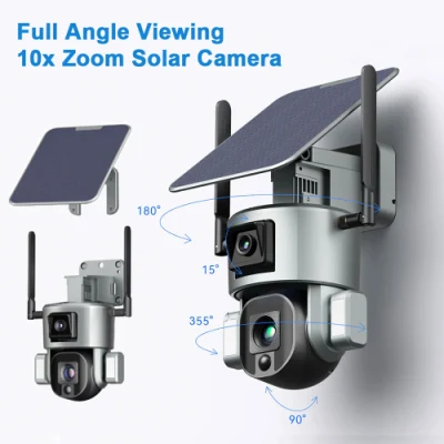 Telecamera wireless CCTV a energia solare 4G/WiFi con zoom ottico 10X a doppio obiettivo Camaras De Seguridad