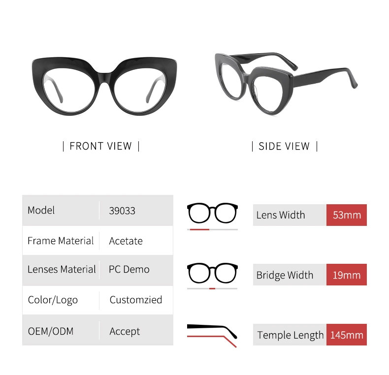 Stock Low Price Cat Eye Acetate Optical Frames for Glasses