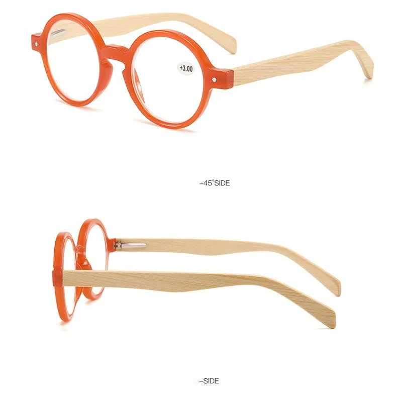 New Vintage Round Plastic Frame Bamboo Temple Reading Glasses for Women