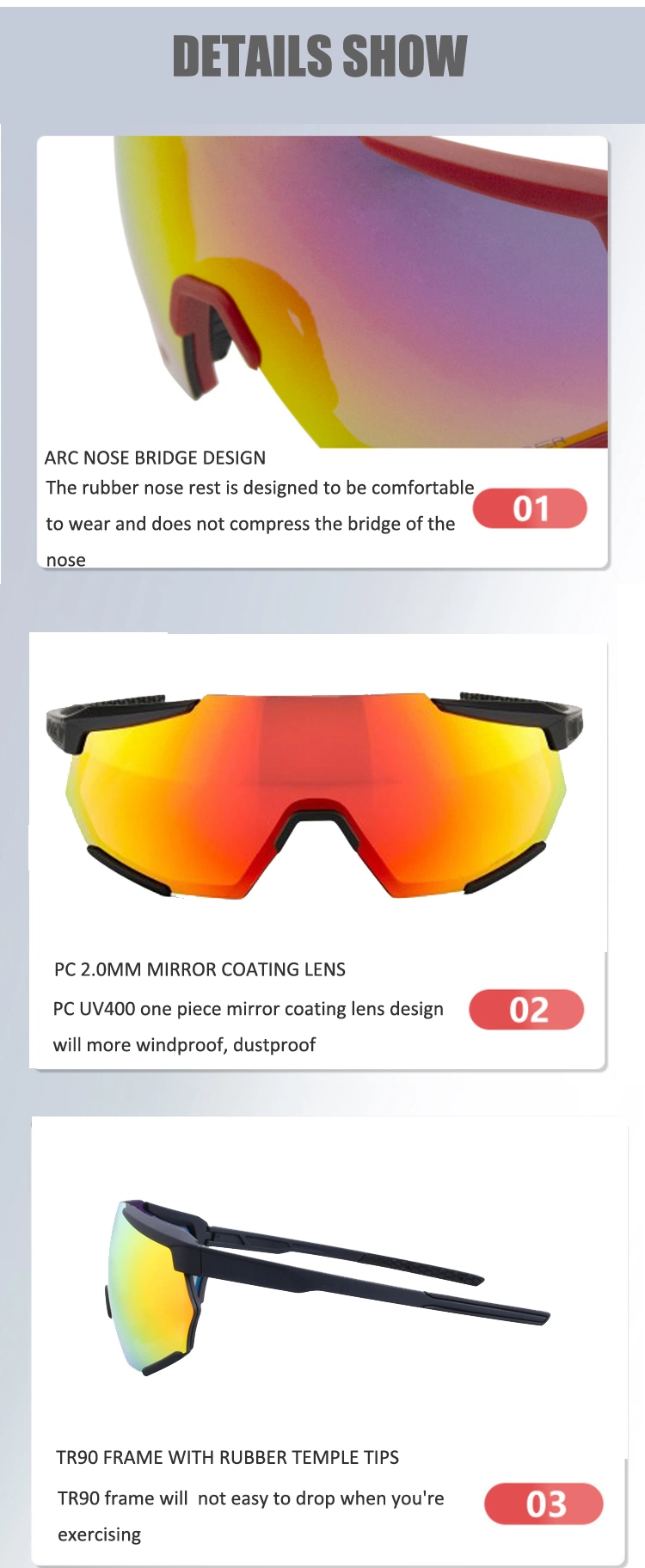 Lentes De Sol Deportivos Colorful Plastic Tr90 Frame Oversize Lens Lunette De Soleil Photochromic Sports Sunglasses