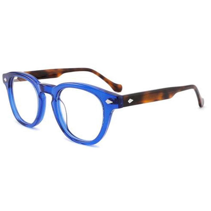 Bright Blue Frame Acetate High Quality Demi Round Frame Claer Lenses Vision Fashion Unique Optical Frames