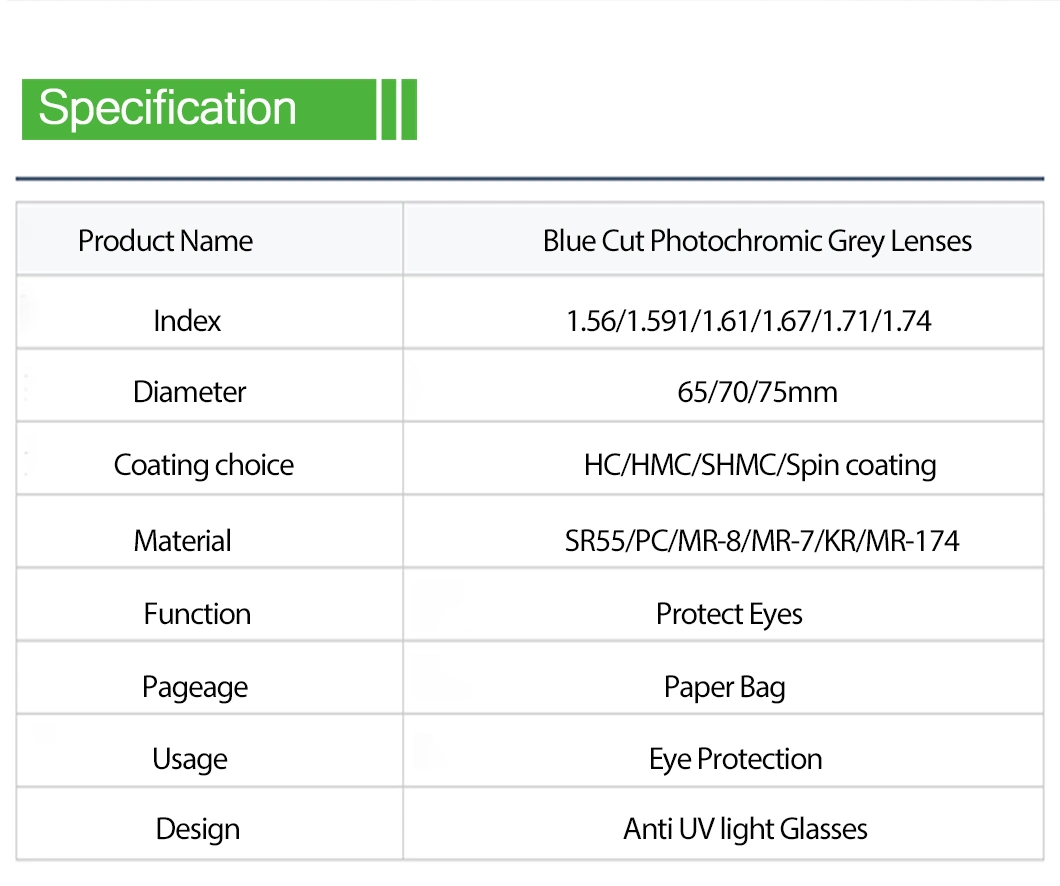 1.56 Photochromic Blue Cut Hmc EMI Optical Lenses Driving Lens