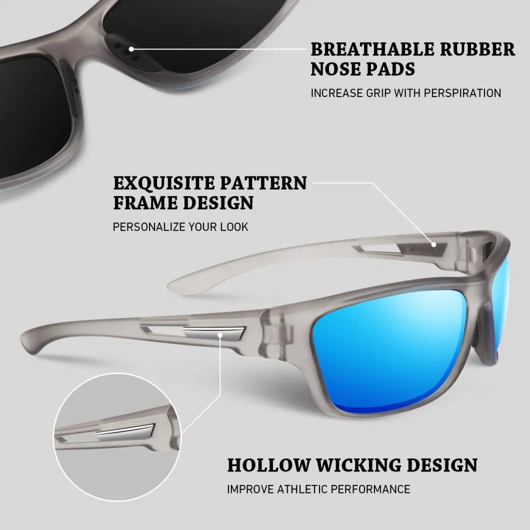 Polarized Sports Sunglasses for Men Women, Fishing Driving Rectangular Goggles UV400 Protection