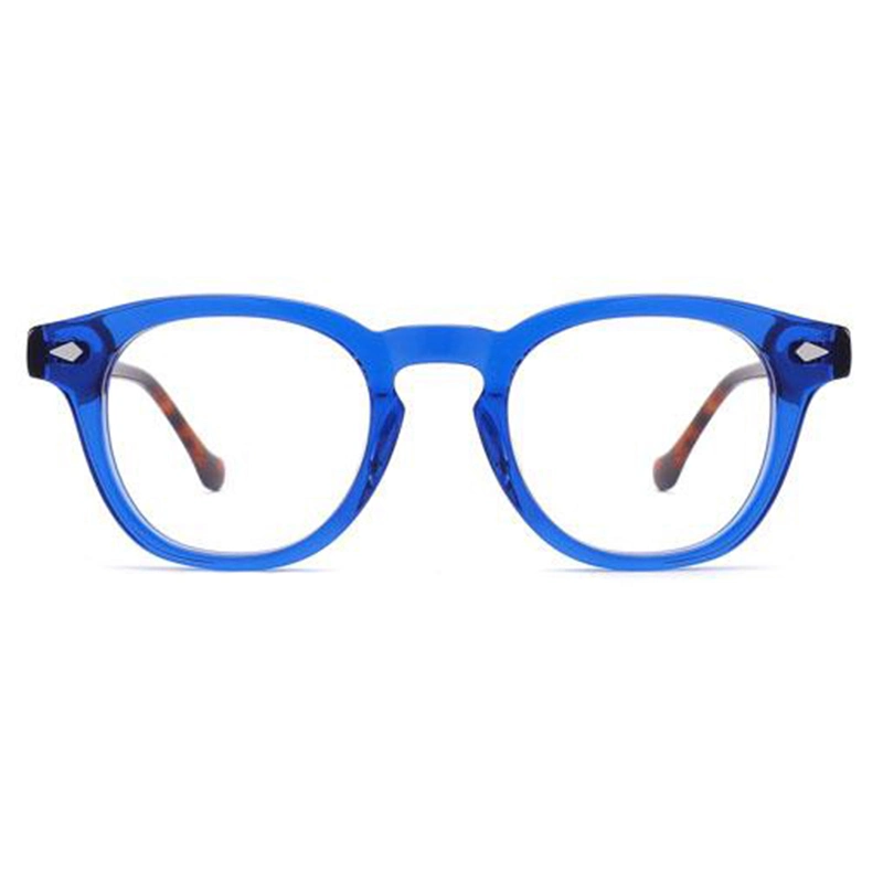 Bright Blue Frame Acetate High Quality Demi Round Frame Claer Lenses Vision Fashion Unique Optical Frames