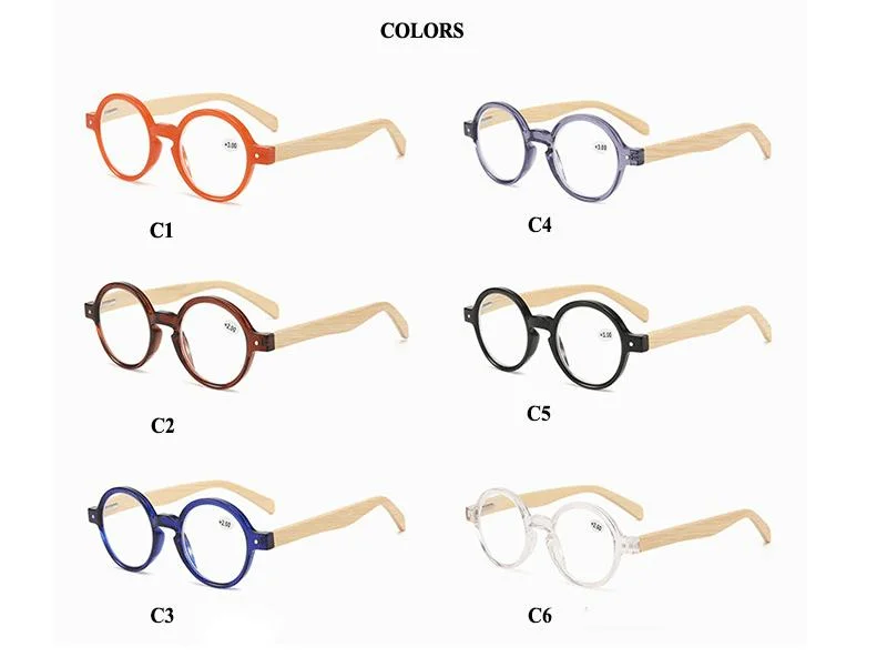 New Vintage Round Plastic Frame Bamboo Temple Reading Glasses for Women