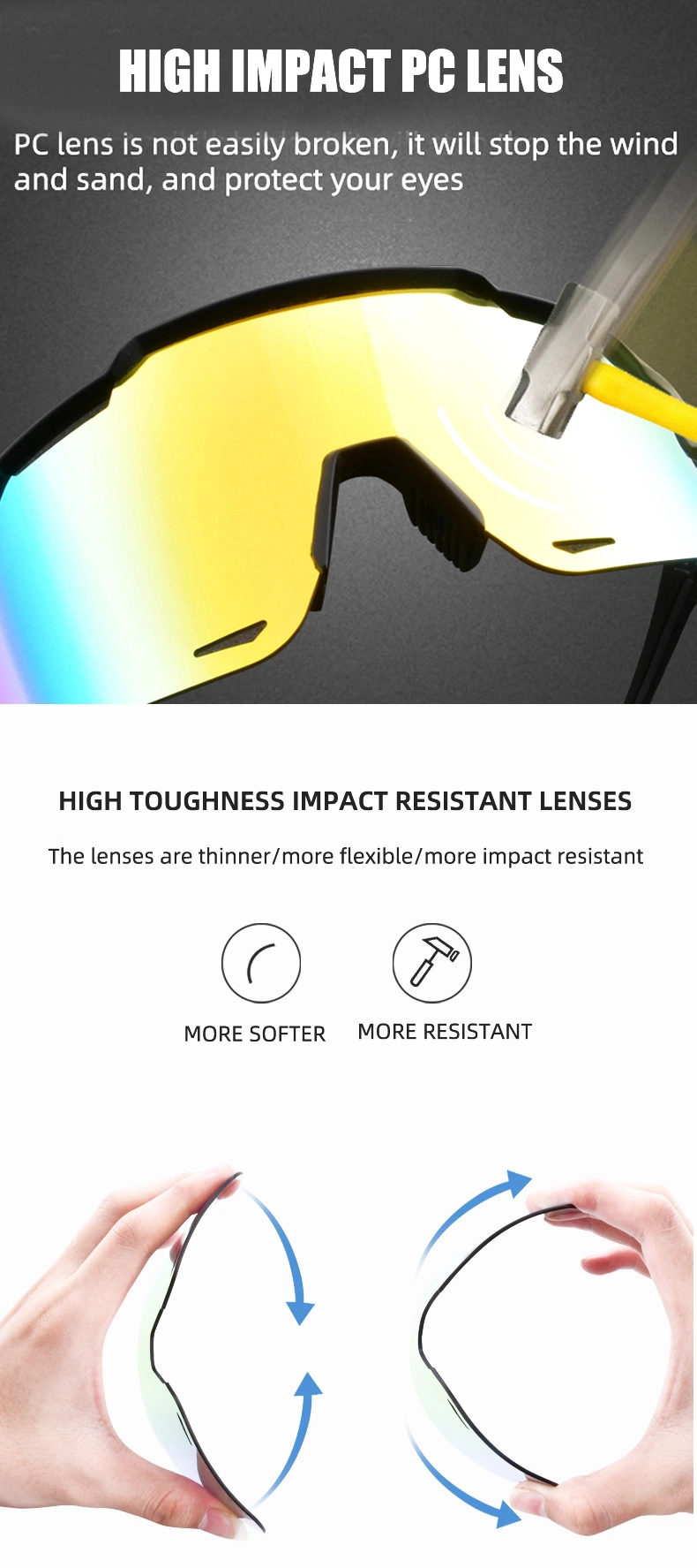 Half Frame UV Protection Mountain Road Bike Glasses Oversize Cycling Sport Sunglasses