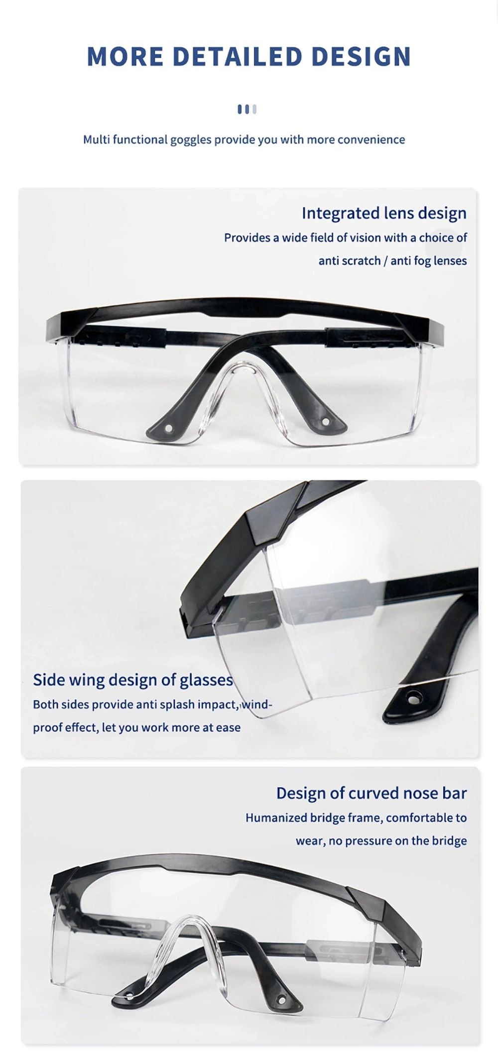 Adjustable Mirror Leg Safety Goggles Clear Lens Protective Safety Glasses with CE En 166