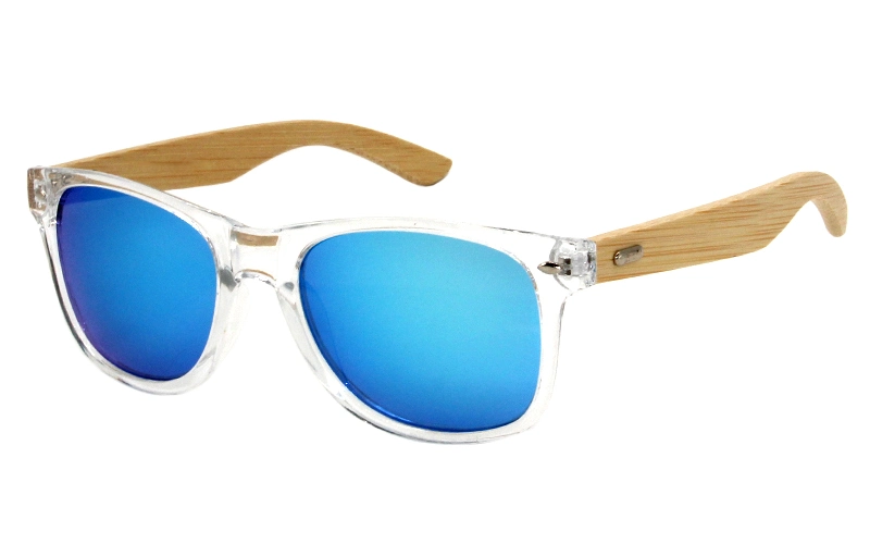 Fashion Bamboo Temple Rectangle Frame Sunglasses with Photochromic Lens and UV400 Protection