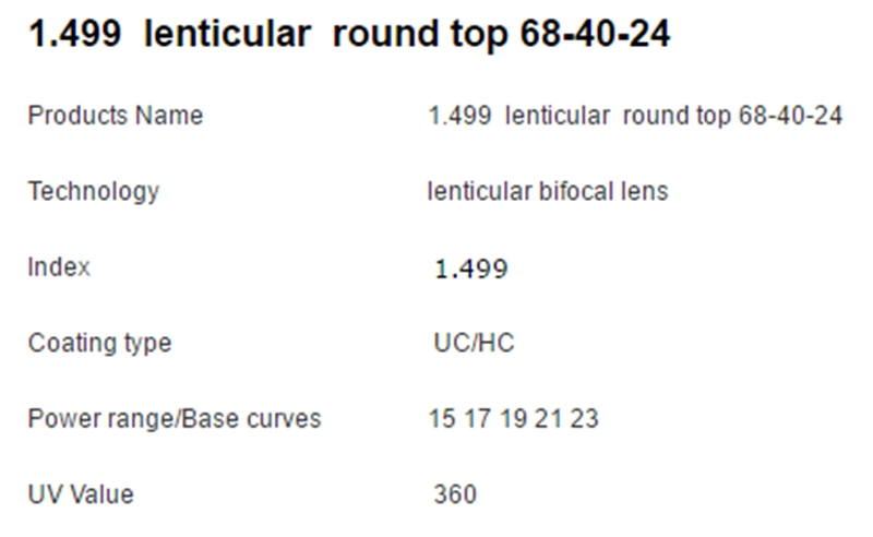 1.499 Lenticular Round Top 68-40-24 Optical Lens