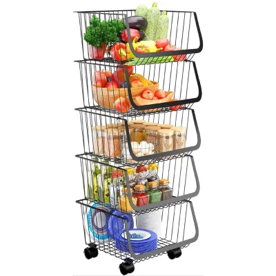 El cable de almacenamiento de la Cocina La cebolla patata apilable cesta de frutas cestas de verdura anaqueles con ruedas
