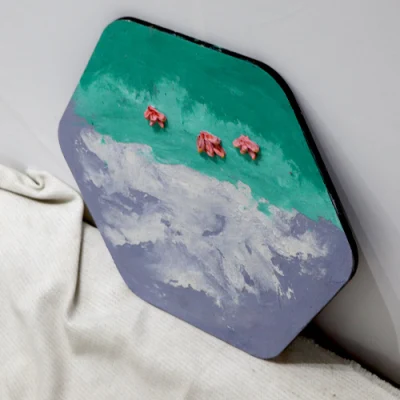 Adorno de pared de arte pintado a mano con marco hexagonal