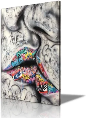 OEM Graffiti Wall Art Poster de la lengua de impresión de lienzo de pared Arte en la calle colorida decoración para dormitorios salón
