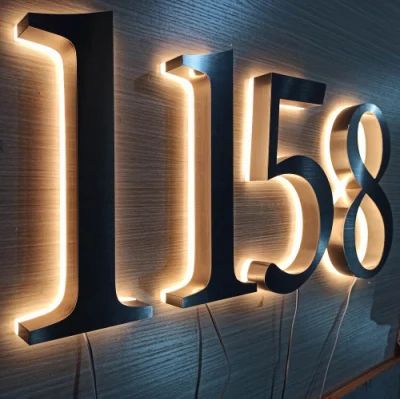  Diseño personalizado con retroiluminación LED de Acero Inoxidable Número de la casa signo luces