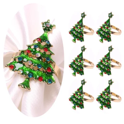 Elegante Navidad Cristal árbol en forma de Mesa de vacaciones aleación Rhinestone Fiesta Servilletas Anillos