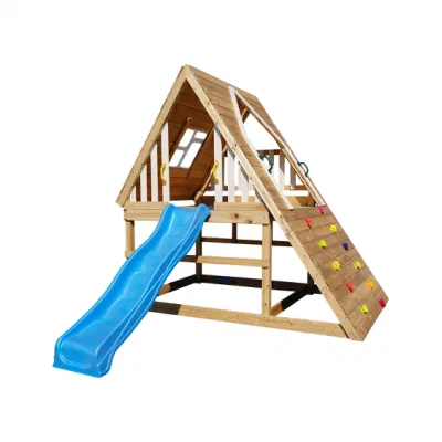 Juego de swing para niños al aire libre y marco de escalada de madera para diapositivas Escuela de patio trasero