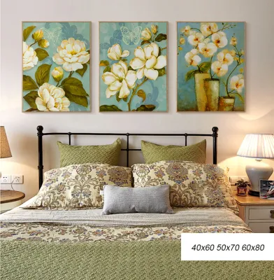  Decoración del hogar Arte de la pared enmarcado 3pieces conjunto de la flor de la pintura del aceite Impresión de lienzo