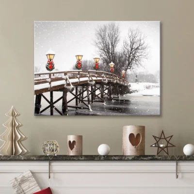 Luz LED de Navidad de 2022 el arte de la pared de lienzo para regalo y decoración del hogar la impresión de paisaje de nieve