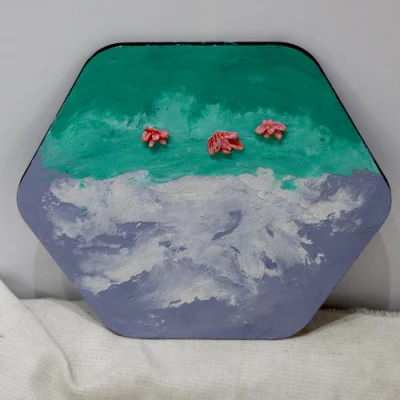 Adorno de pared de arte pintado a mano con marco hexagonal