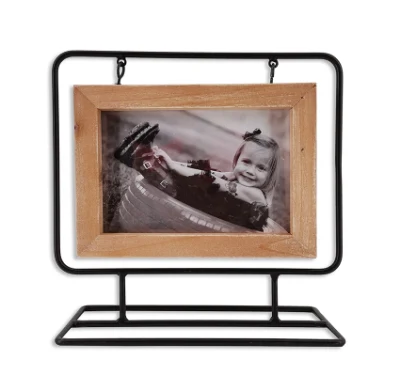  El marco de fotos de metal con madera de la tabla la decoración, el Marco de imagen con el cable de metal para sobremesa, el marco de fotos de madera con soporte para el uso de la mesa