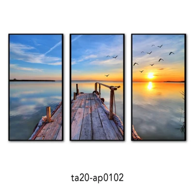  Inicio decoración de Hotel barato Custom Canvas Wall Art Pintura paisaje Sea Beach View Scenery Framed Picture 3 Piece Panel Set