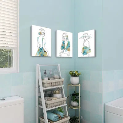  Fábrica de pared Arte de oro Teal decoración Moda Mujer enmarcada lienzo Estampados para el Cuarto de Baño